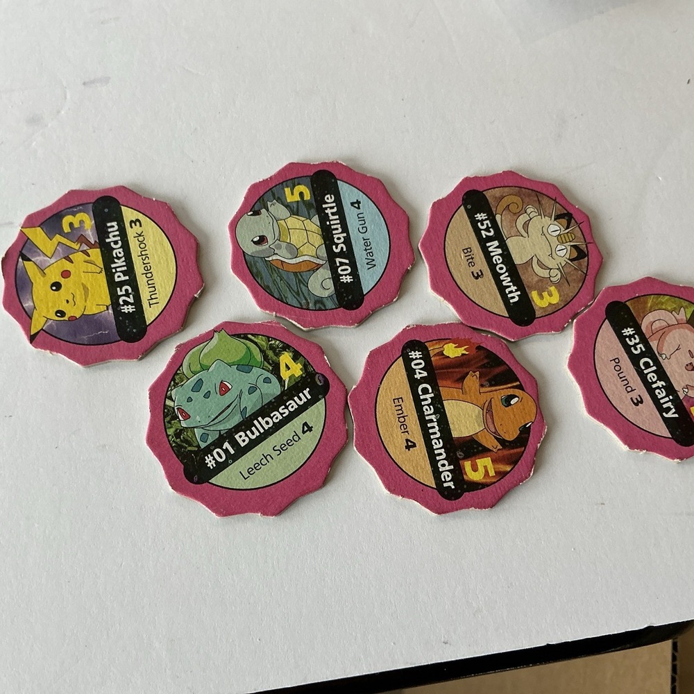 Pokemon Starter Pogs Milk Caps Lot 6 Pikachu Charmander Bulbasaur Vintage‎